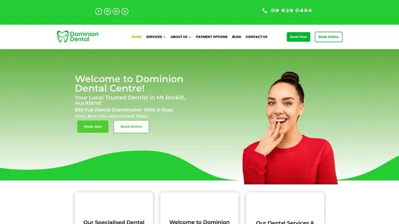 Homepage of dominiondentalcentre.co.nz