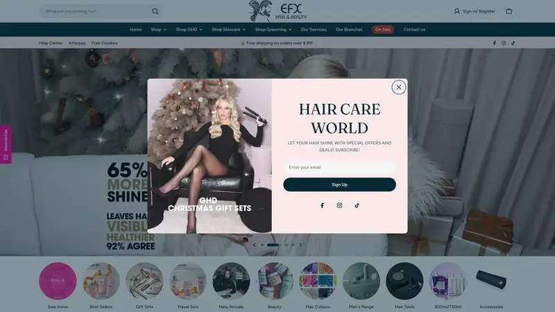 Homepage of efxhair.co.nz