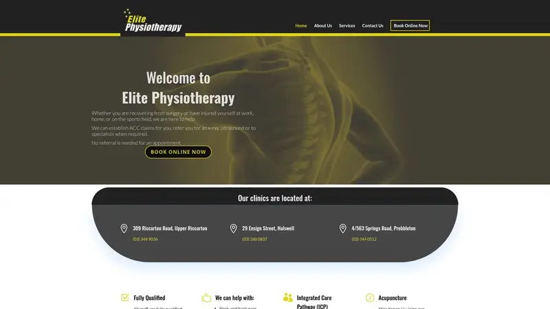 Homepage of elitephysio.co.nz