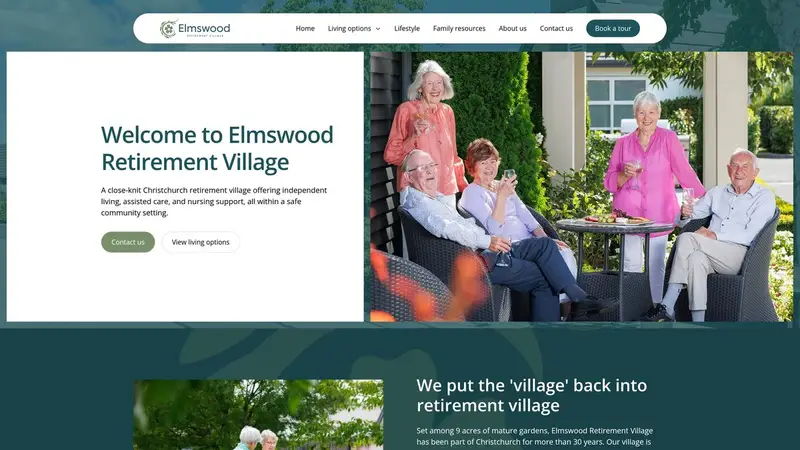 Homepage of elmswoodretirementvillage.co.nz