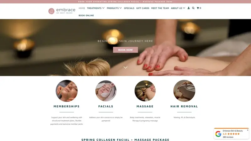 Homepage of embraceskin.co.nz