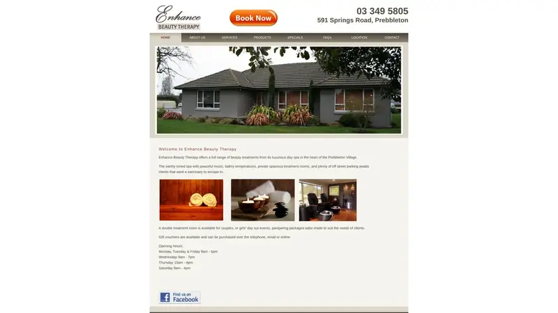 Homepage of enhancebeautytherapy.co.nz