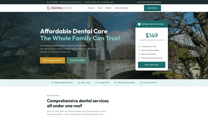 Homepage of essentialdental.nz