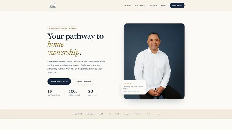 Homepage of ethosmortgages.co.nz