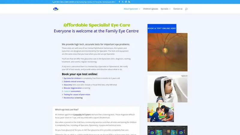 Homepage of eyescreen.co.nz