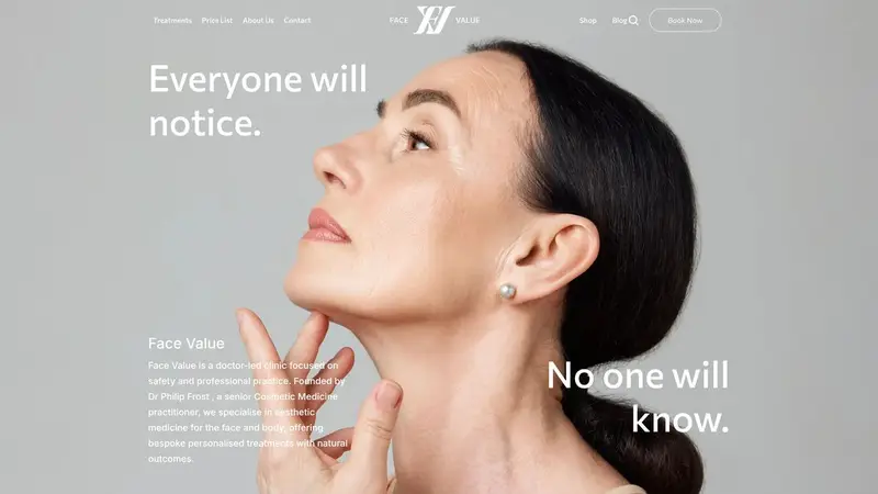 Homepage of facevalue.co.nz
