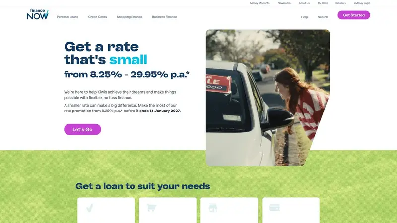 Homepage of financenow.co.nz
