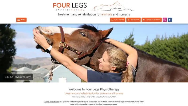 Homepage of fourlegsphysiotherapy.co.nz