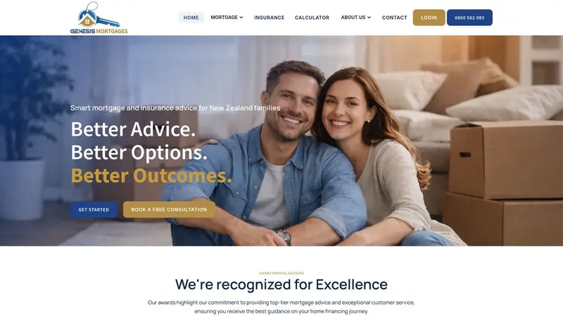 Homepage of genesismortgages.co.nz