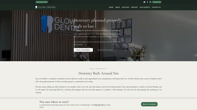 Homepage of glowdental.co.nz