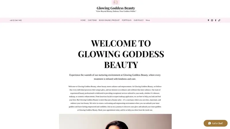 Homepage of glowinggoddessbeauty.co.nz