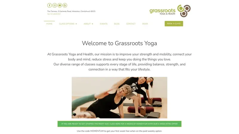 Homepage of grassrootsyoga.co.nz