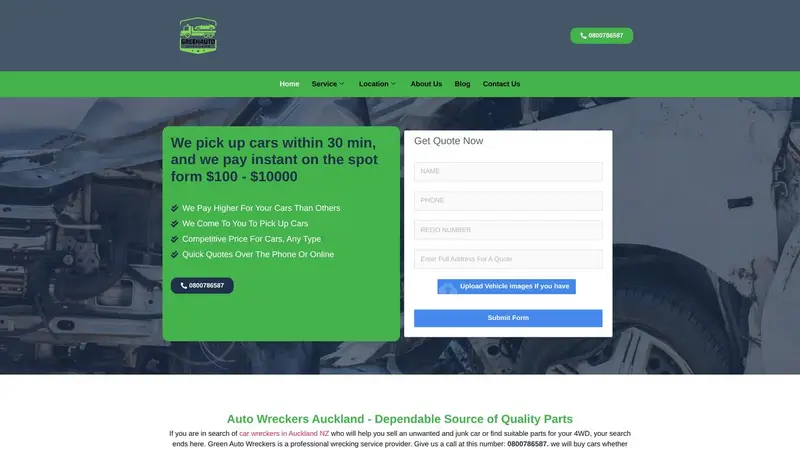 Homepage of greenautowreckers.co.nz