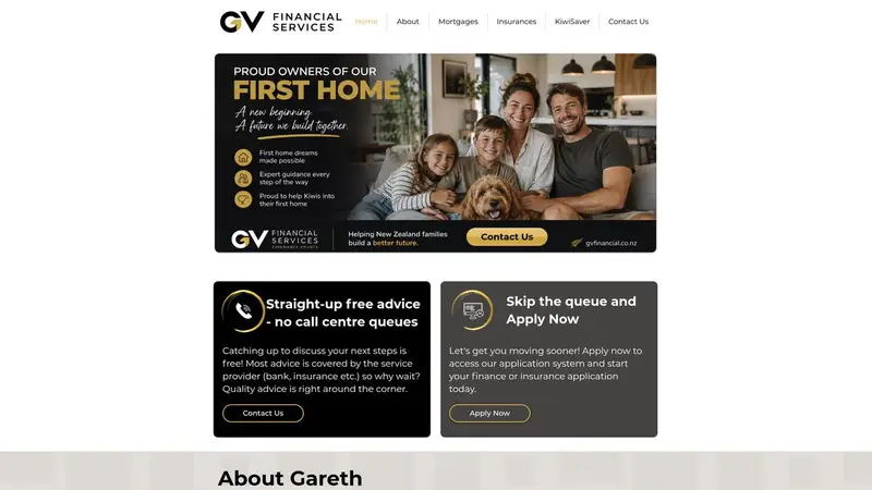 Homepage of gvfinancial.co.nz