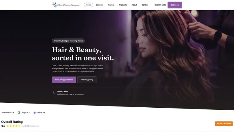 Homepage of hairbeautyeastgates.co.nz
