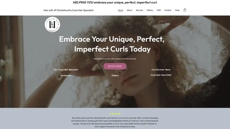 Homepage of hairwithj9.co.nz