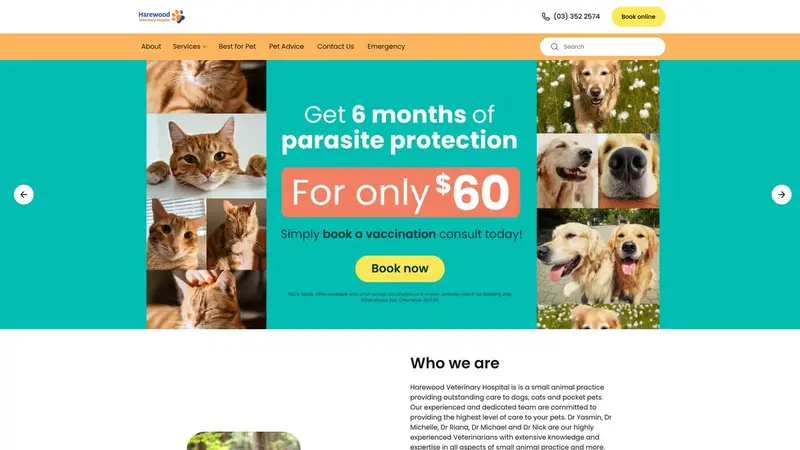 Homepage of harewoodvet.co.nz