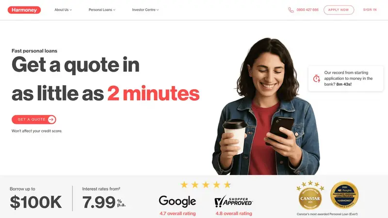Homepage of harmoney.co.nz