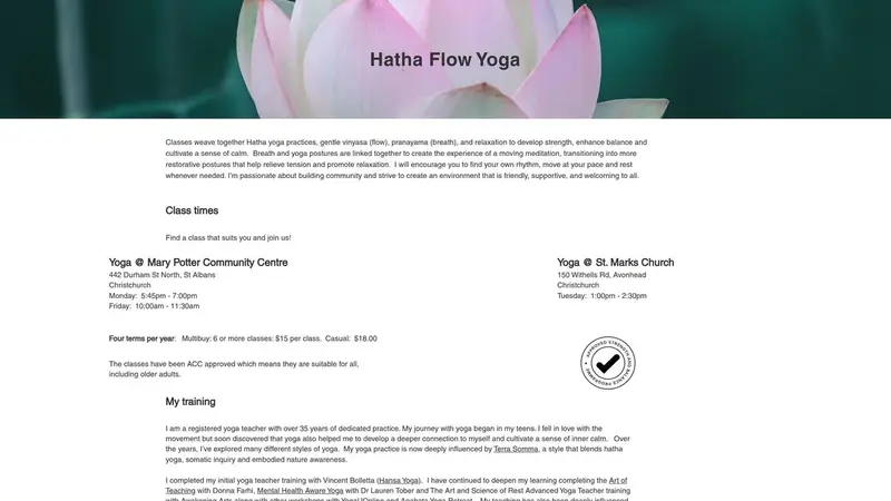 Homepage of hathayoga.co.nz