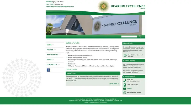 Homepage of hearingexcellence.co.nz
