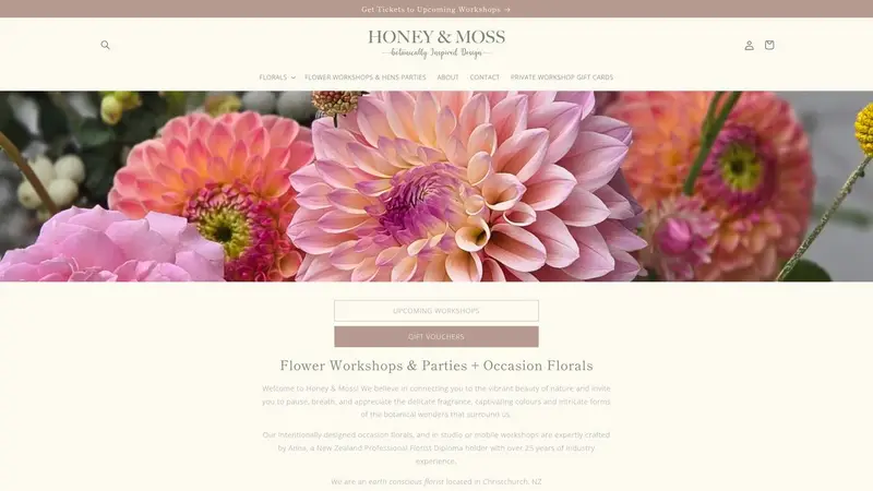 Homepage of honeyandmoss.co.nz