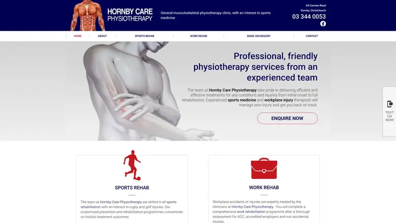 Homepage of hornbycarephysio.co.nz