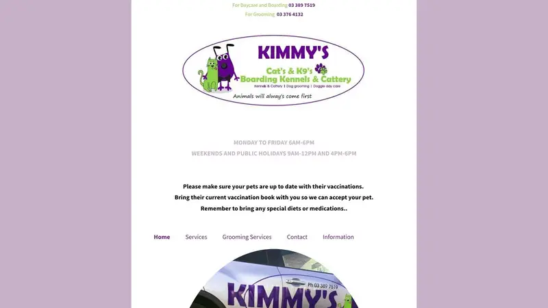 Homepage of kimmyscatsandk9s.co.nz
