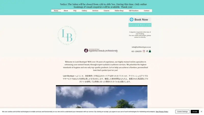 Homepage of lashboutique.co.nz