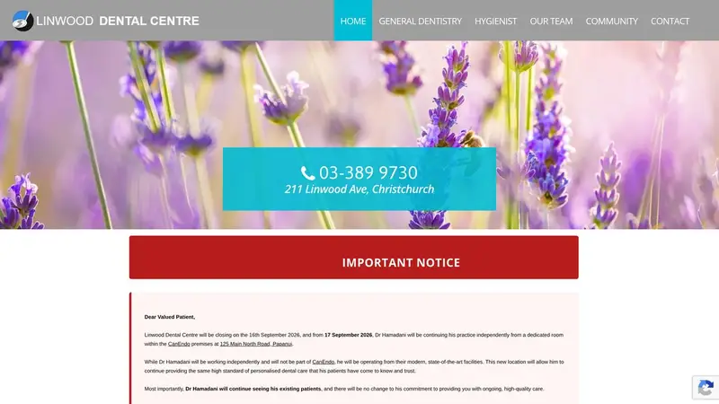 Homepage of linwooddentalcentre.co.nz