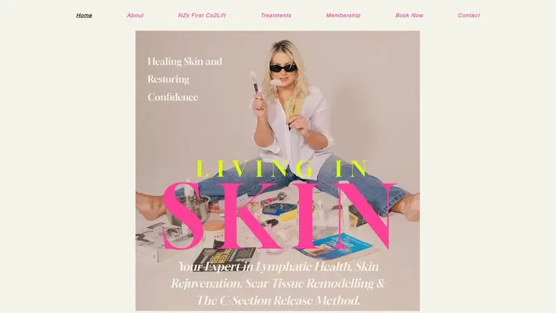 Homepage of livinginskin.co.nz