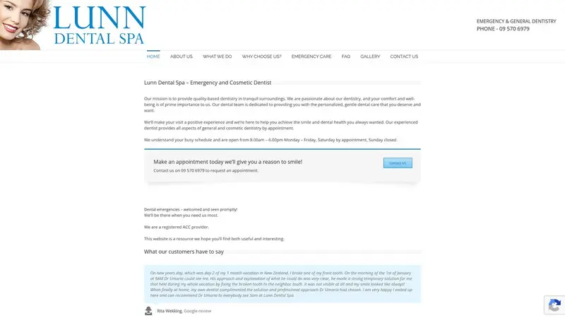 Homepage of lunndentalspa.co.nz