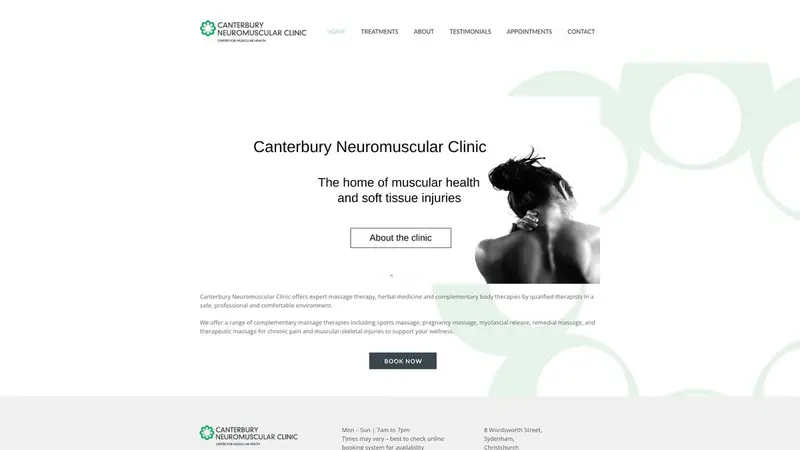 Homepage of massagetherapychristchurch.co.nz