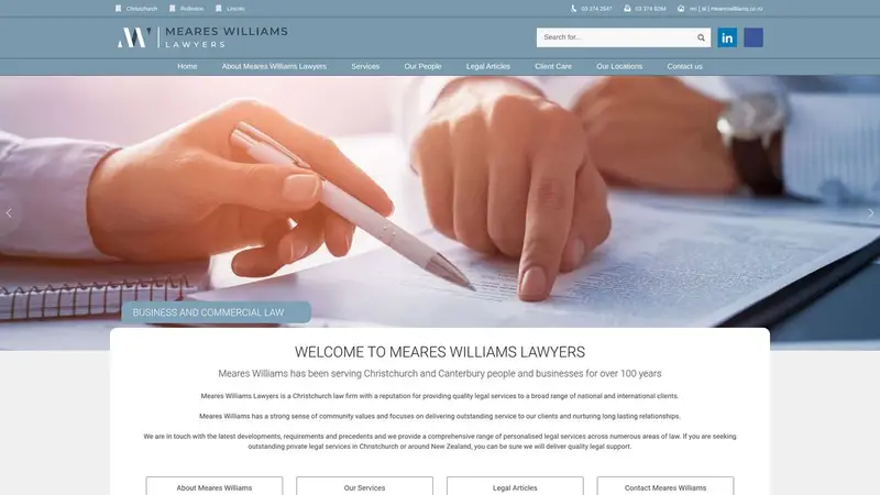 Homepage of meareswilliams.co.nz