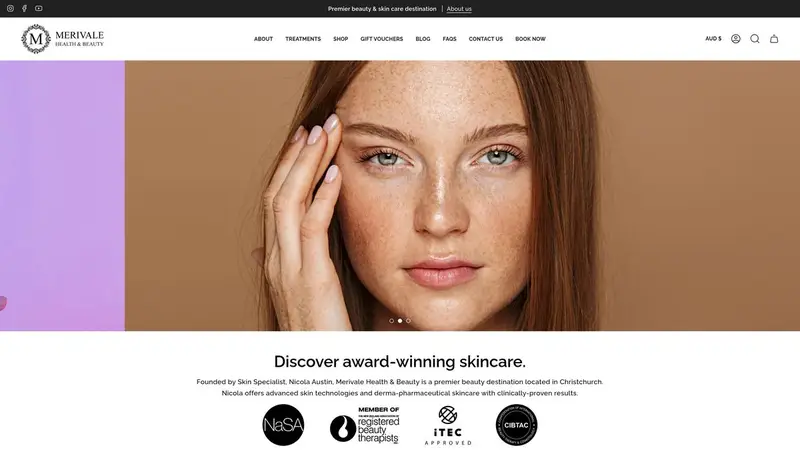 Homepage of merivalehealthandbeauty.co.nz