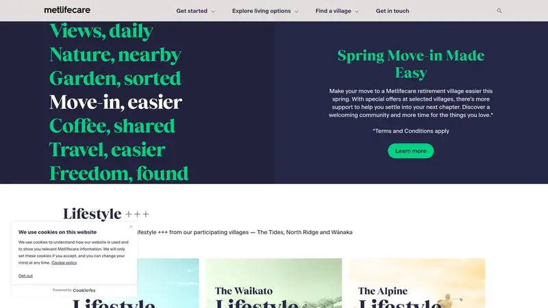 Homepage of metlifecare.co.nz
