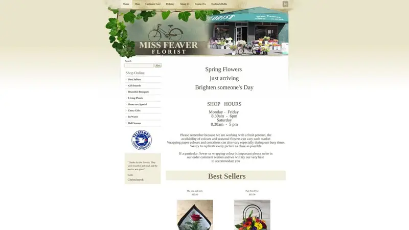Homepage of missfeaverflorist.co.nz