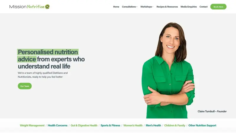 Homepage of missionnutrition.co.nz