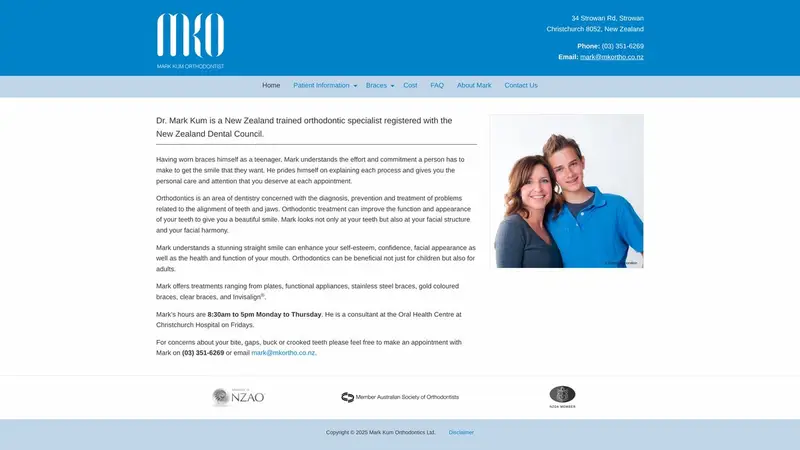 Homepage of mkortho.co.nz