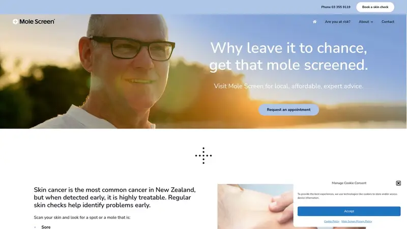 Homepage of molescreen.co.nz