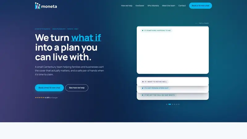 Homepage of moneta.co.nz