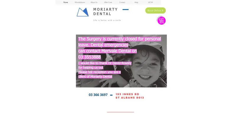 Homepage of moriartydental.co.nz