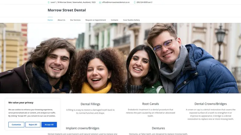 Homepage of morrowstreetdental.co.nz