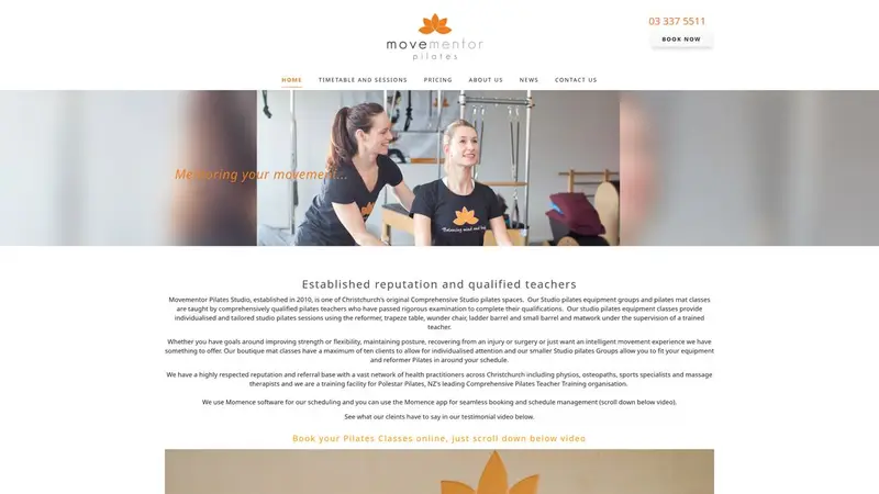 Homepage of movementorpilates.co.nz