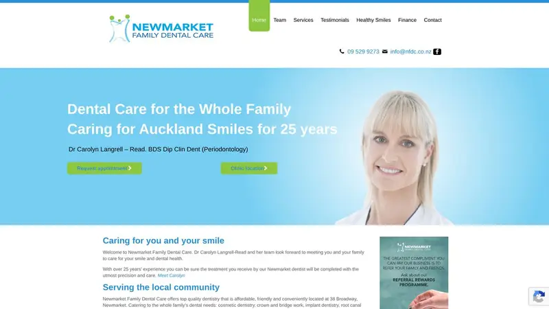 Homepage of newmarketfamilydentist.co.nz