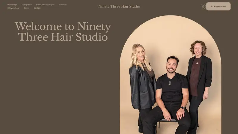Homepage of ninetythreehairstudio.co.nz