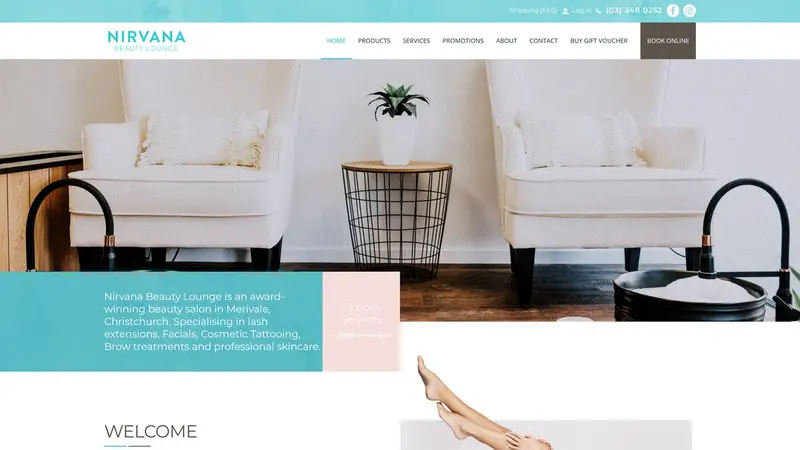 Homepage of nirvanabeautylounge.co.nz