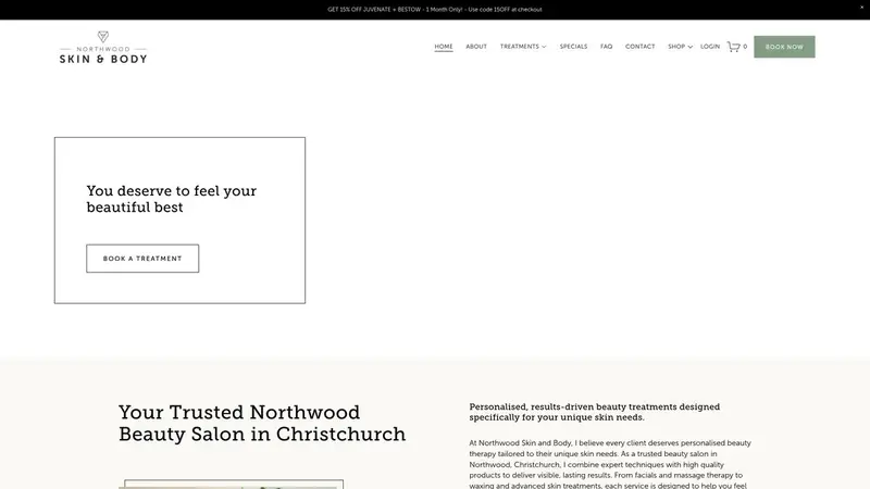 Homepage of northwoodskinandbody.co.nz