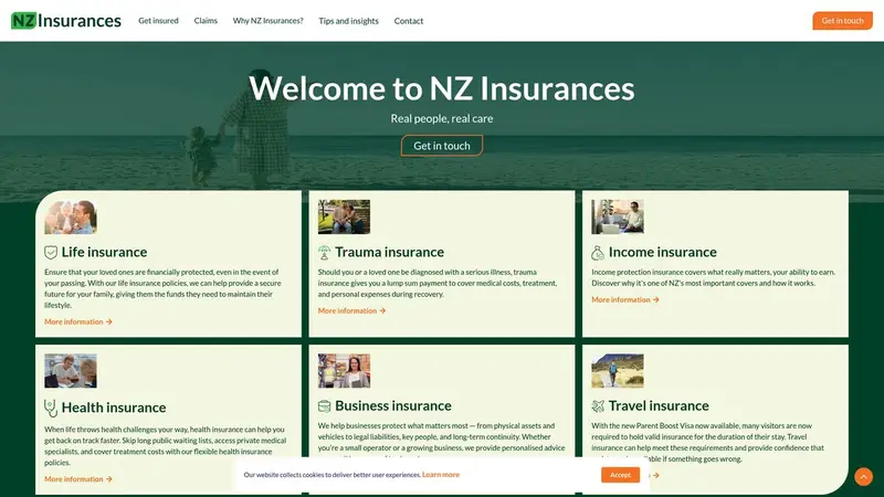 Homepage of nzinsurances.co.nz