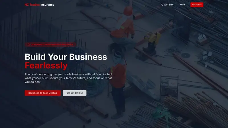 Homepage of nztradiesinsurance.co.nz