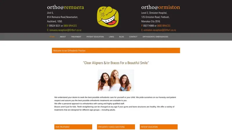 Homepage of ortho1.co.nz